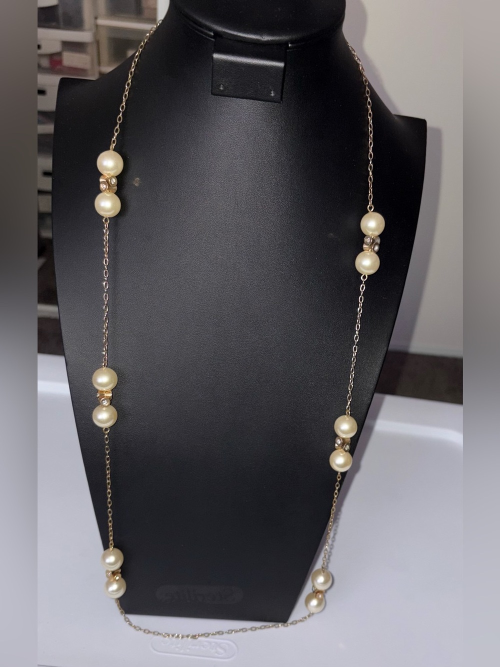 J.Crew Faux Pearl Station Necklace | Gold Tone Long Necklace | Classic Layering